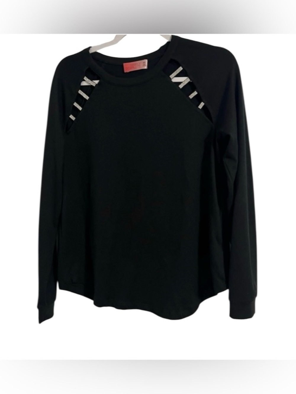 Simply Scarlett women’s Medium long sleeve shirt with keyhole cuts & rhinestones